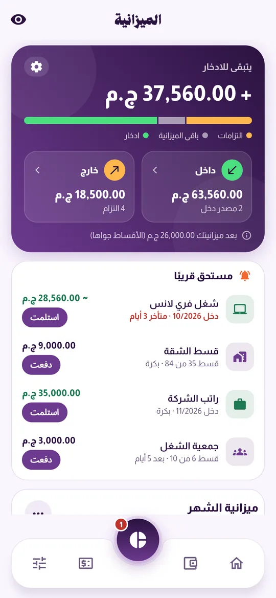 لوحة الدخل والخروج والمستحق قريبًا